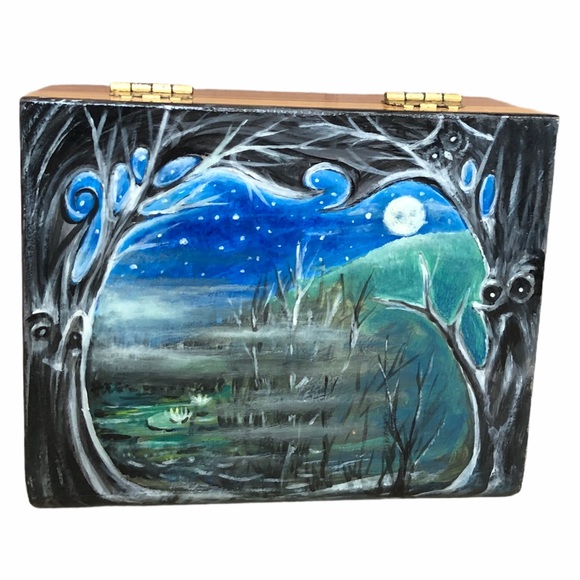 Painted Keepsake Jewelry trinket Box wooden hand painted magical woods Forest - Picture 4 of 6